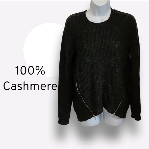 𝅺autumn Cashmere Crew Neck Sweater with Zipper Detail - Picture 1 of 5